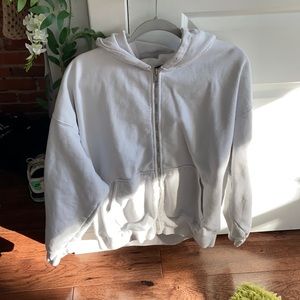 Brandy Melville White Zip Up Oversized Hoodie